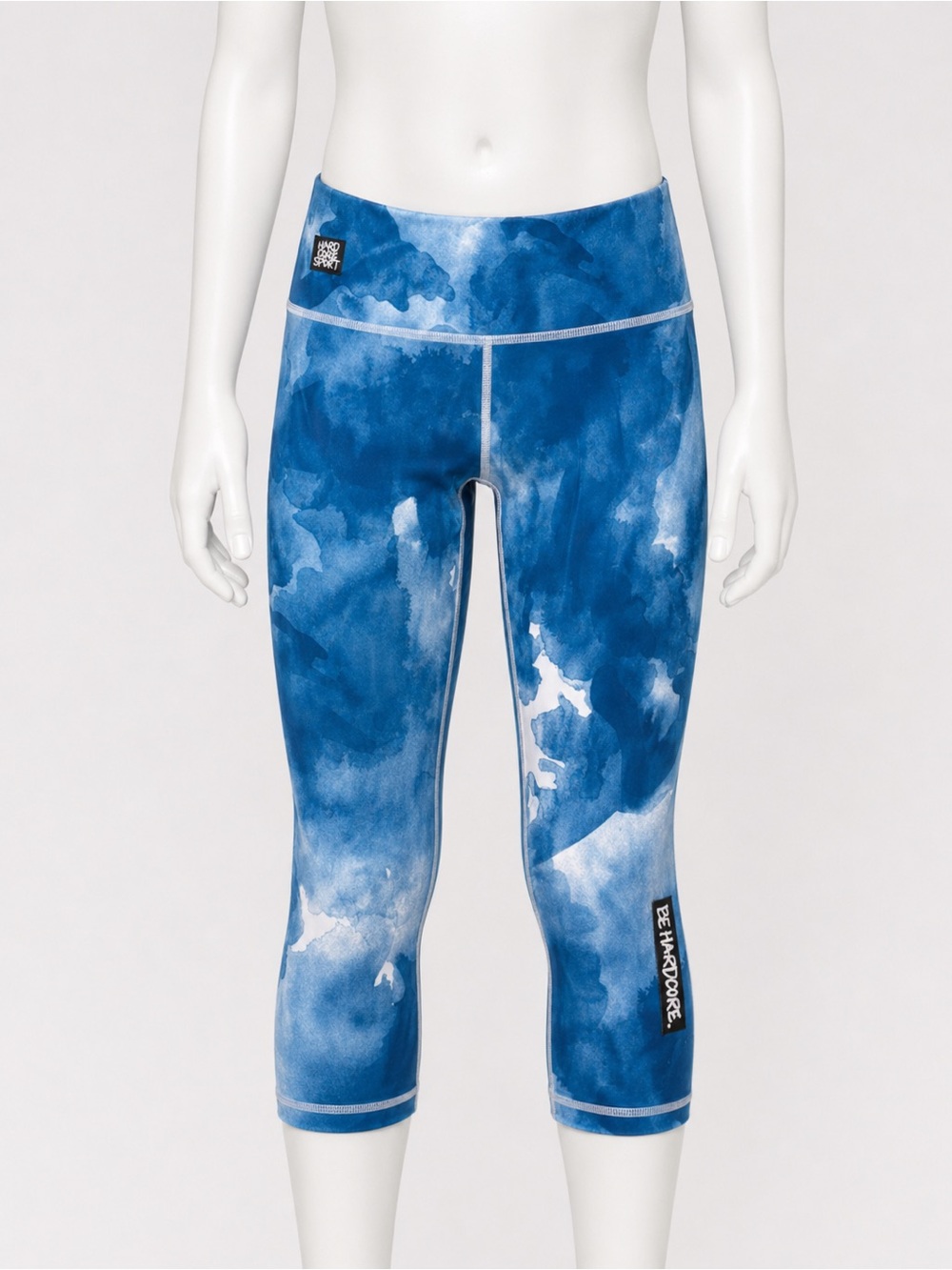 Blue Crop Watercolor Performance Leggings - Be Hardcore Patch - Size M - NWT